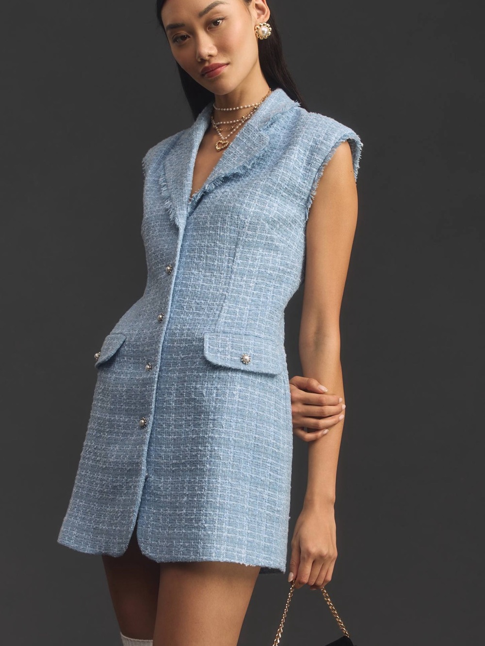Anthropologie Light Blue Tweed Sleeveless Shift Dress